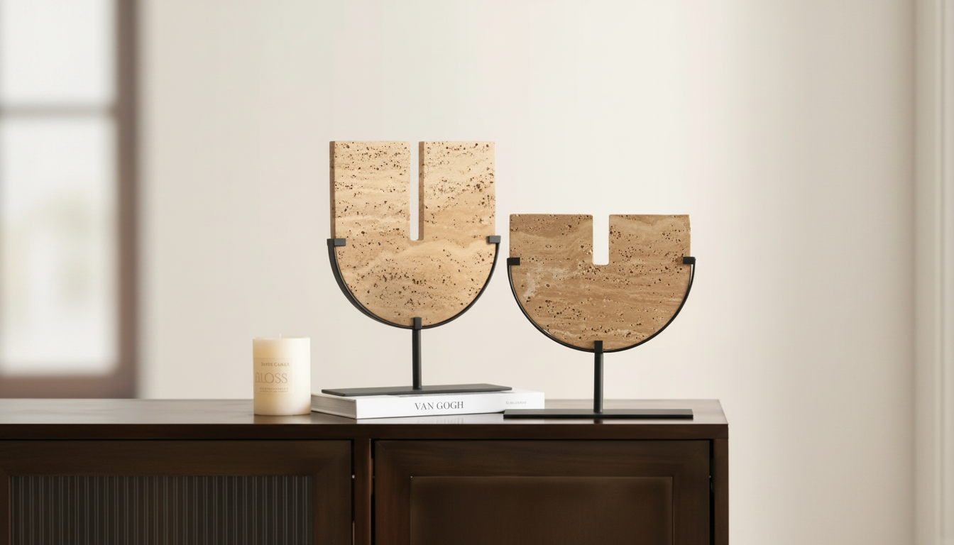 Beige Travertine U-Shape Sculpture: Styling & Care