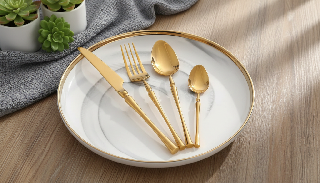 Rose Gold 24-Piece Flatware Set for Modern Dining