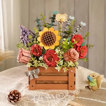 DIY Wooden Bloom Box 3D Puzzle Kit: Build, Finish, Display